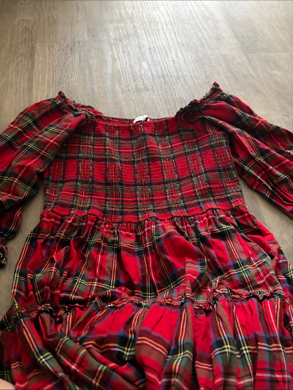 Ivy City Co Christmas Red Plaid Smocked Midi Dress